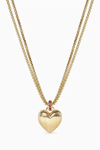The Textured Heart Necklace in Gold-tone Brass