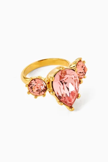 خاتم مرصع بكريستالات متعددة الأوجه نحاس بلون ذهبي