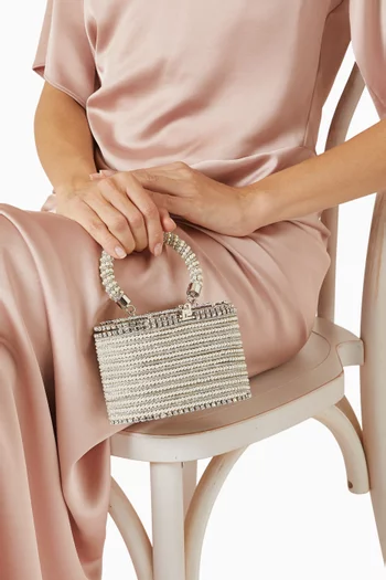 حقيبة هولي ليبلولا ميني بيد علوية مرصعة بالكريستال نحاس مطلي بلون فضي