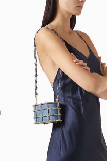 حقيبة شيل ميني مرصعة بالكريستال دينم