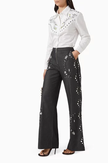 بنطال جرامي مرصع بالكريستال دينم