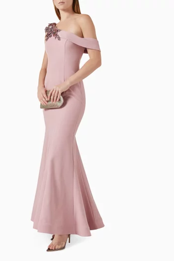 Embellished Mermaid Gown in Crepe