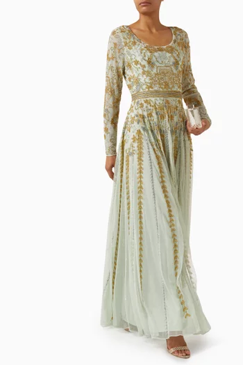 Bead-embellished Gown in Mesh