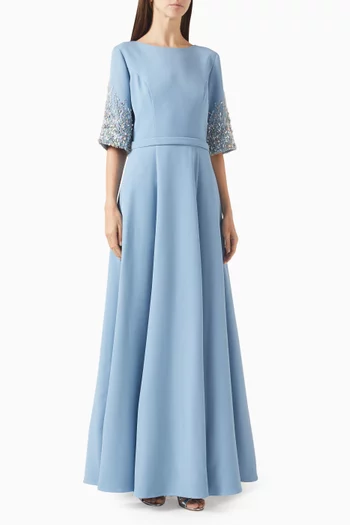 فستان سهرة مطرز بالخرز كريب