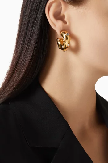 أقراط دائرية بي.او لوبي مرصعة بالكريستال معدن مطلي ذهب عيار 24