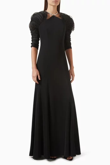 فستان سهرة بتطريزات كريب وأورجانزا