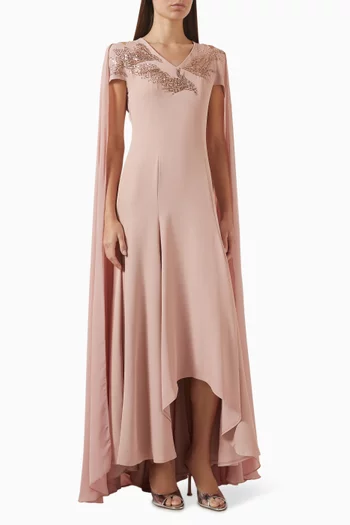 Sequin-embellished Gown in Crepe & Chiffon