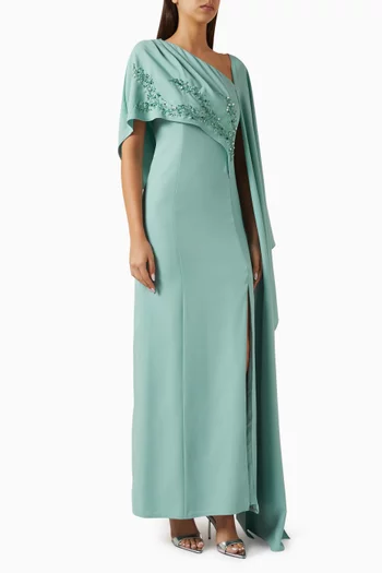 Draped Cape Dress in Crepe