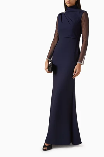 فستان مطرز بالكريستال كريب