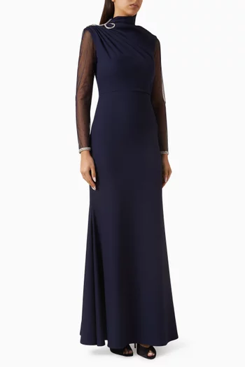 فستان مطرز بالكريستال كريب