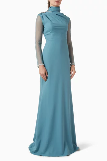 فستان مطرز بالكريستال كريب