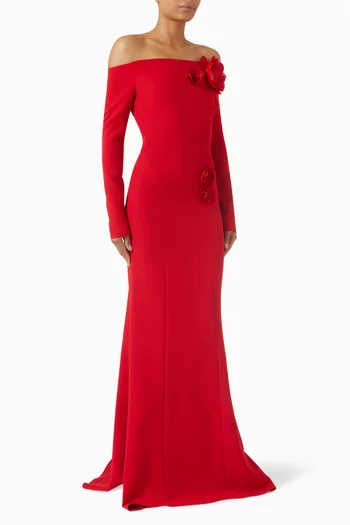 فستان روري طويل مزين بزهور كريب