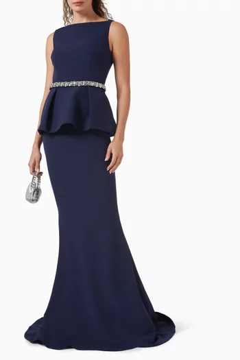 Carter Peplum Gown in Crepe