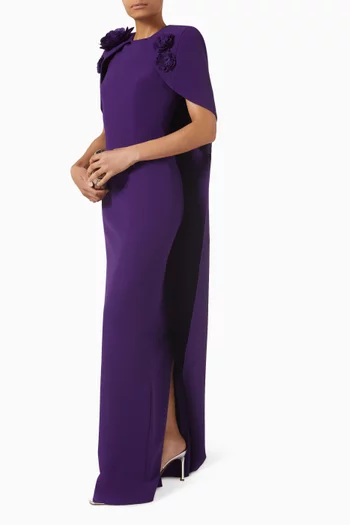 فستان لينوكس طويل مزين بزهور كريب