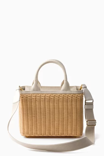 حقيبة يد متوسطة خوص وكتان