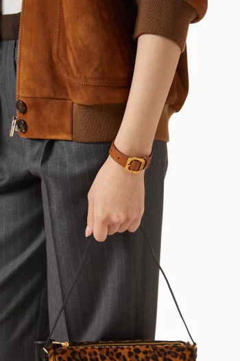 Logo Bracelet in Gold-tone Brass & Leather