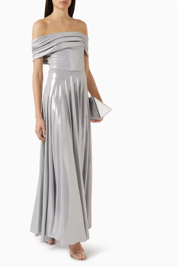 Off-shoulder Gown in Lamé