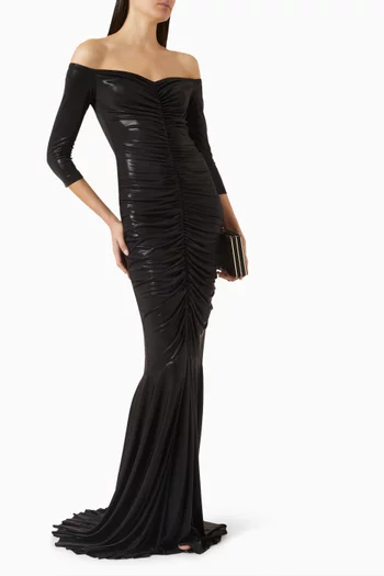 Off-shoulder Fishtail Gown in Lamé
