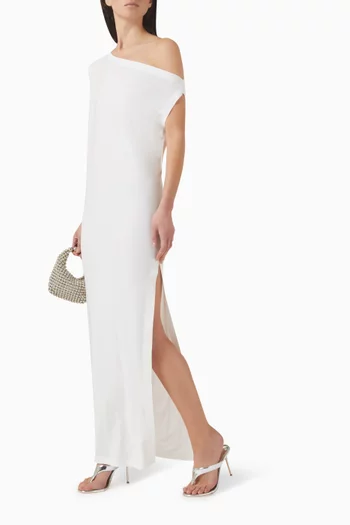 فستان بفتحة وكتف منسدل بوليستر وليكرا