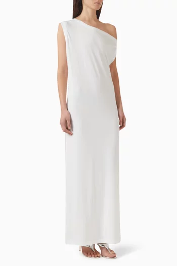 فستان بفتحة وكتف منسدل بوليستر وليكرا