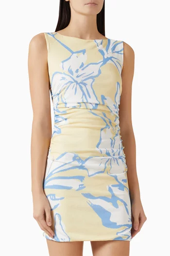 Esme Gathered Mini Dress in Mesh