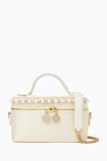 Falabella vanity Case in Eco Satin with Studded Pearls & Crystals