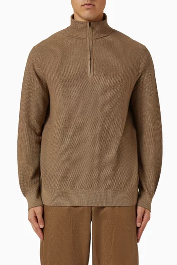 سترة بسحّاب قصير ونسيج جاكار بنقشة هندسية مزيج صوف