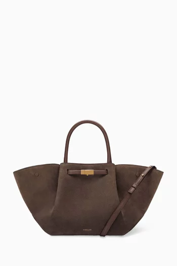 MIDI NEW YORK TRAPEZE SHAPED TOTE BAG IN SMOOTH SUEDE WITH GOLD HARDWARE AND LEATHER STRAP:KHAKI:One Size|219187551