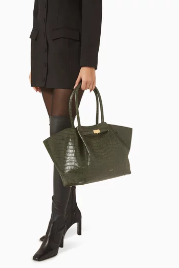 Large New York Tote Bag in Croc-embossed Leather