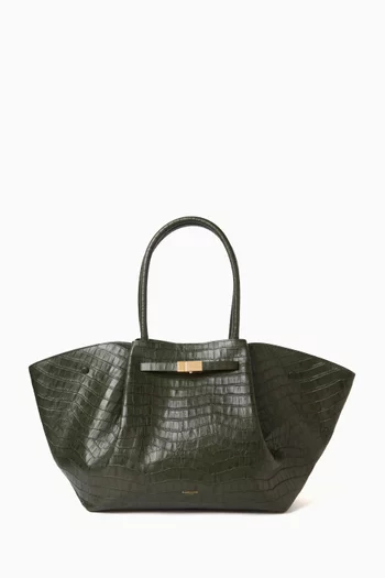 Large New York Tote Bag in Croc-embossed Leather