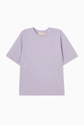 تي شيرت بأحجار راين وشعار الماركة