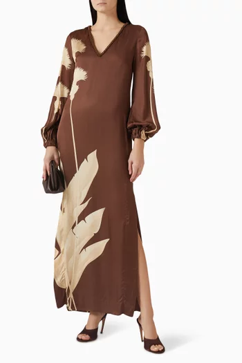 فستان بالماس طويل بنقشة