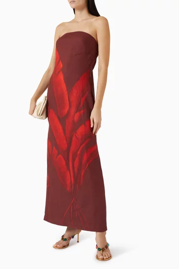 فستان كوستيرا طويل بنقشة كتان