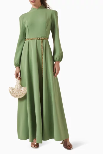 Chain-detail Belted Dress in Crepe