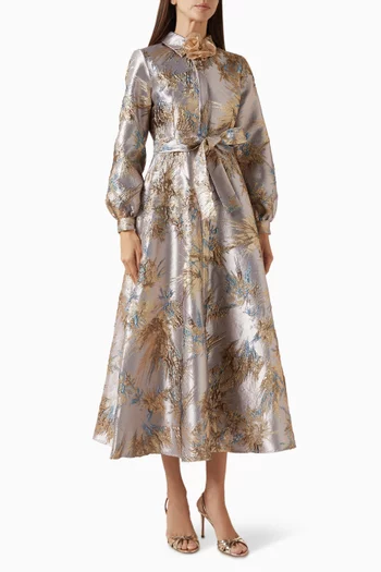 Jacquard Belted Midi Dress