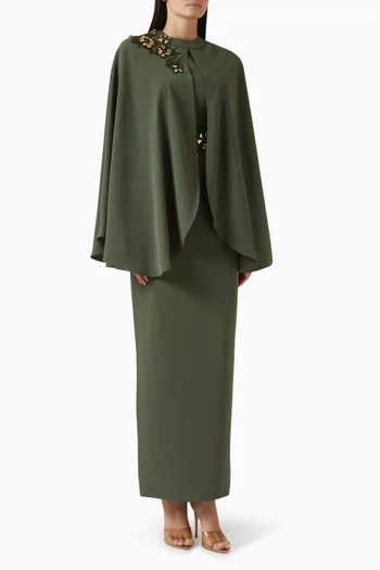 Bead-embellished Cape & Dress Set