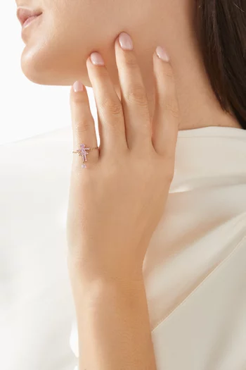 خاتم بحلية فتاة مرصعة بياقوت ذهب عيار 18