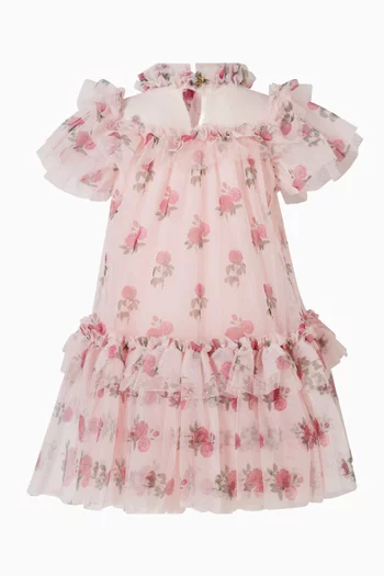 Floral-print Dress in Georgette & Tulle