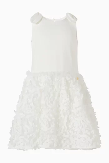 Lauren Drop Waist 3D-appliqué Dress in Satin & Tulle