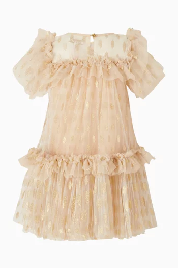 فستان بتطريز أوراق شجر تول