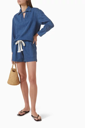 قميص برباط في الأمام مزيج قطن ودينم