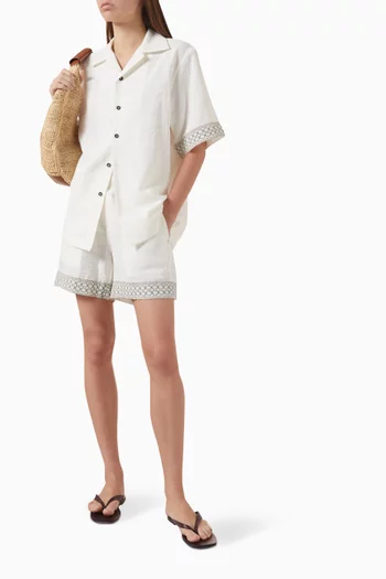 شورت ريزوت بأشرطة كروشيه مزيج كتان