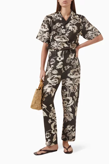 قميص بولينغ بنقشة زهور فاوانيا كتان