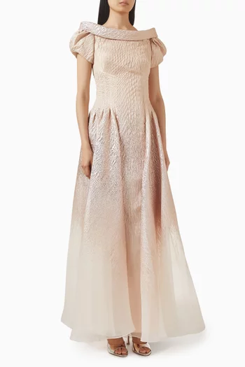 Puff-sleeve Maxi Dress in Jacquard