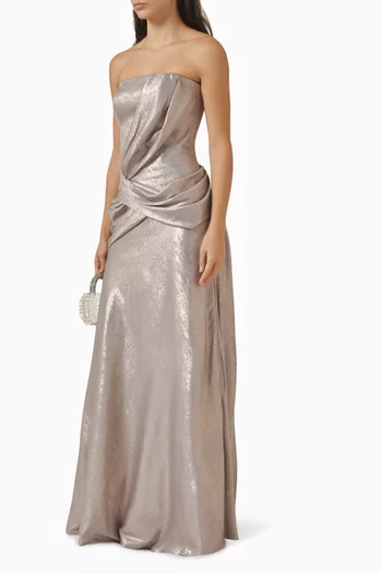 Strapless Draped Maxi Dress in Crepe Georgette