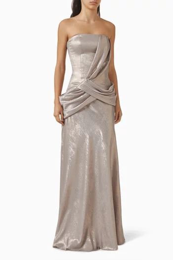 Strapless Draped Maxi Dress in Crepe Georgette