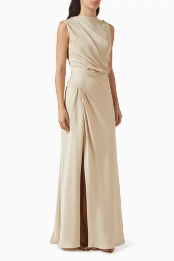 Asymmetrical-neck Draped Maxi Dress
