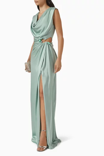 Cowl-neck Draped Maxi Dress in Satin
