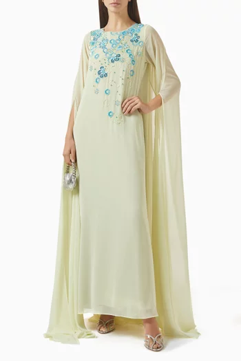 3D Floral Cape Dress in Linen