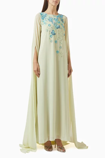 3D Floral Cape Dress in Linen